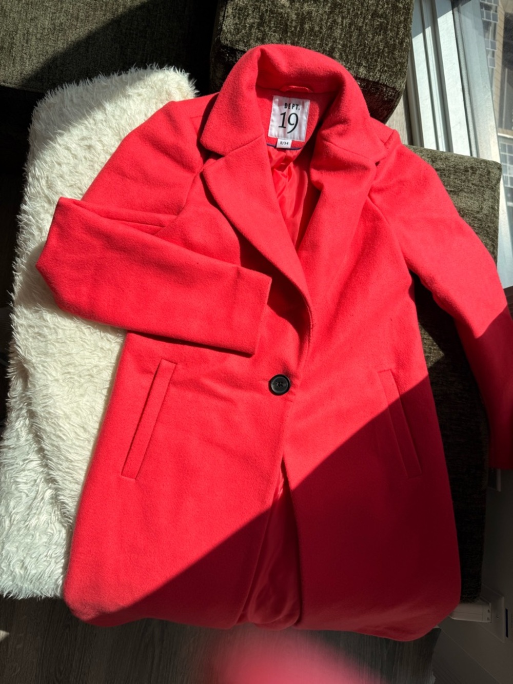 Women's Red/ pink Single-Button Wool Blend Coat